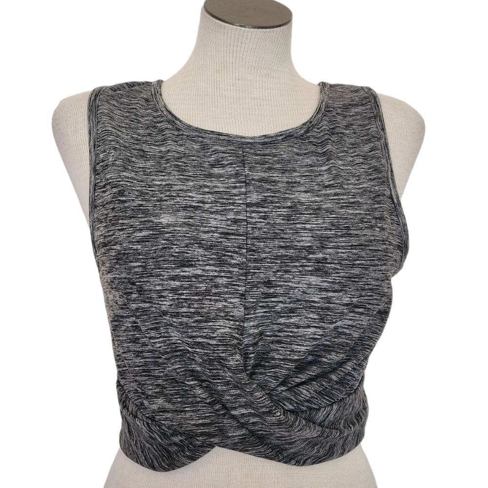 Yoga Licious Sleeveless Charcoal Gray Tie Front Crop Women's Top Size M